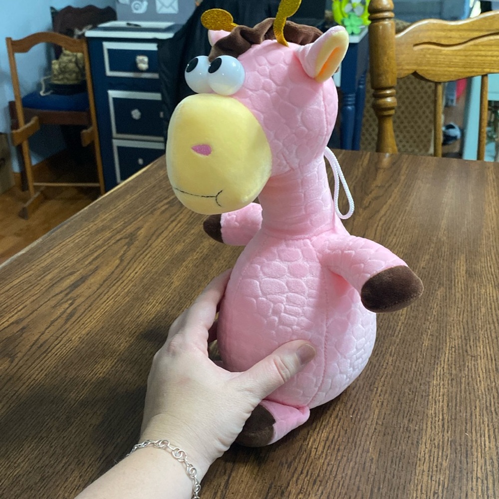 “5/$20” soft plush pink bug-eyed hangable giraffe stuffed animal